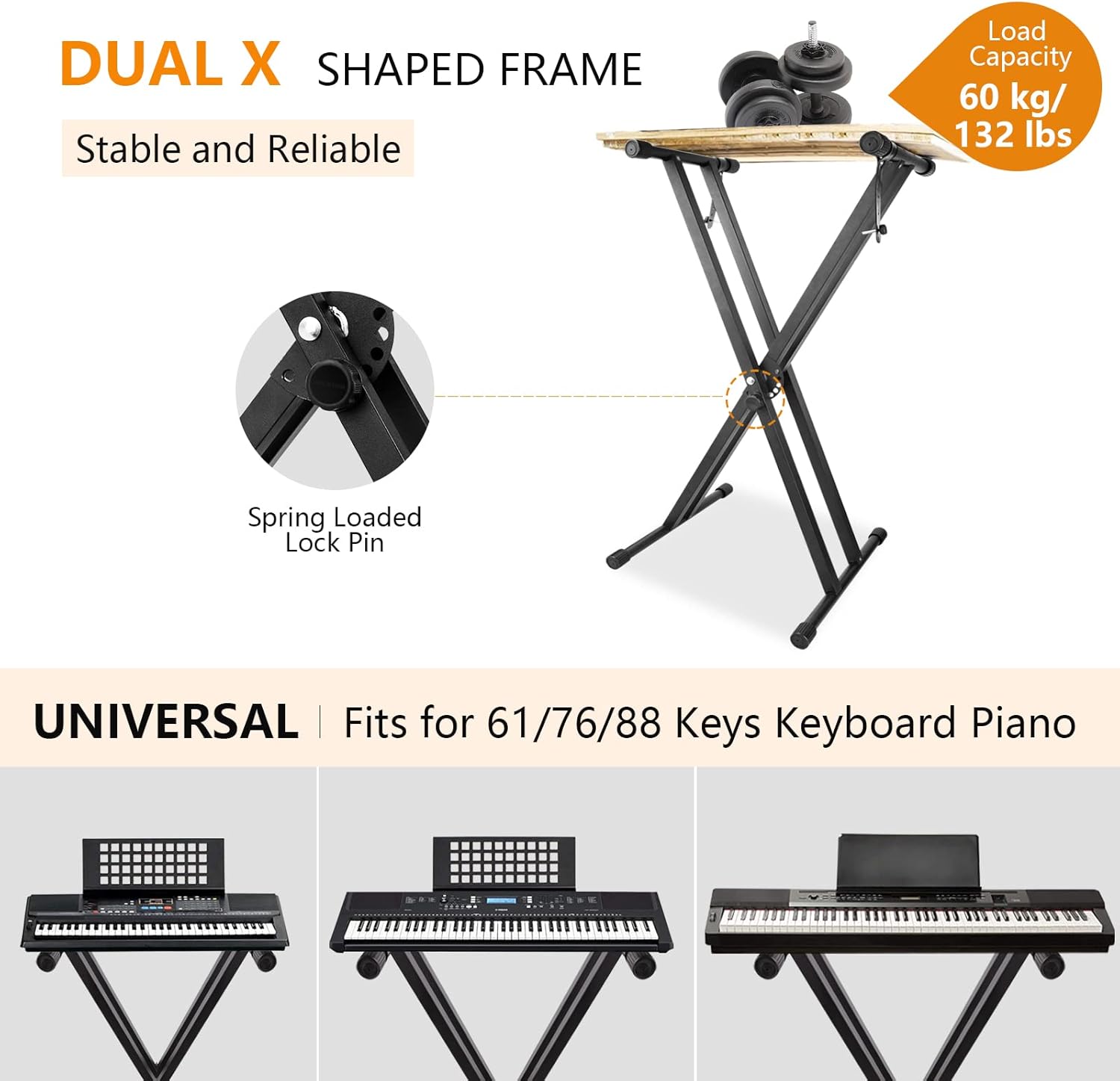 Piano Stand Adjustable Double X Shape - Image 2
